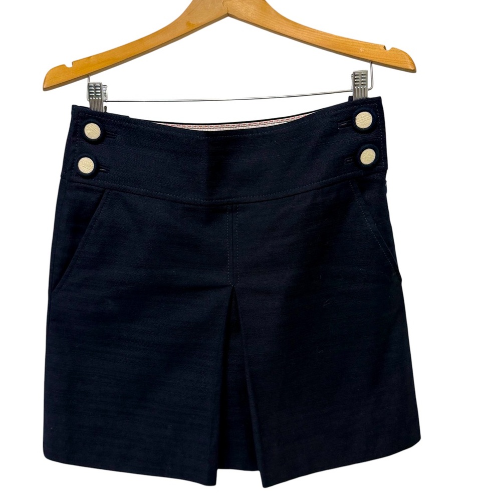 J. Crew Linen Blend Kick Pleat Mini Skirt  - Navy